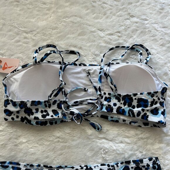 NWT Two Piece Leopard Print Bikini Swimsuit High-Waist Bottoms Strappy Top XL - Picture 5 of 7